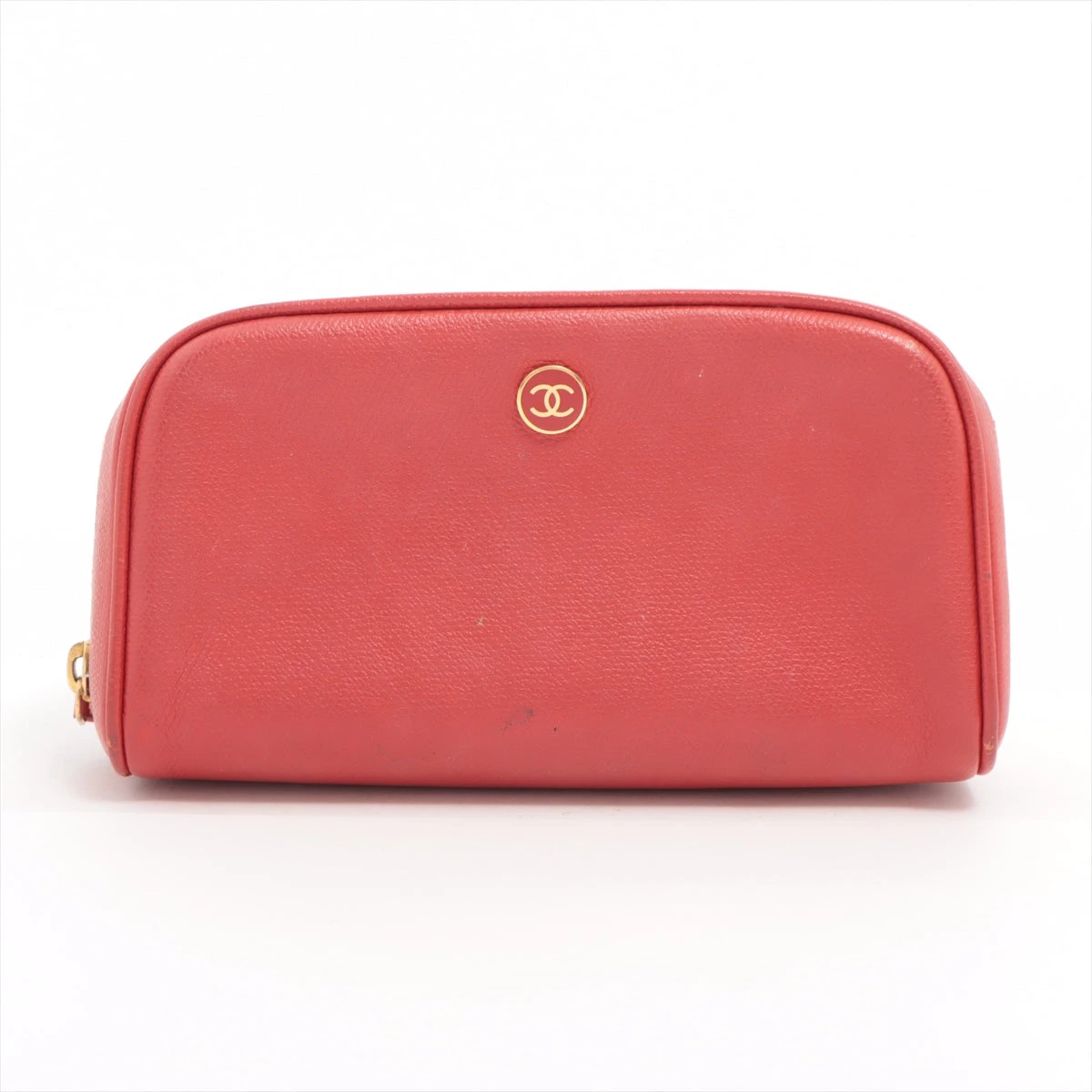 CHANEL レッドレザーポーチ 80 32 シャネル ココマーク パテントレザー ポーチ レッドxイエロー