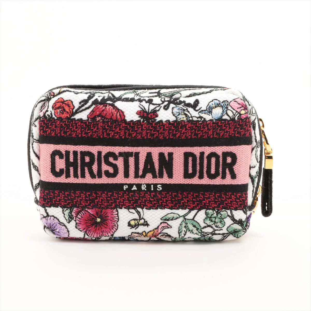 クリスチャンディオール カロ キャンバス ポーチ ホワイト×レッド 花柄