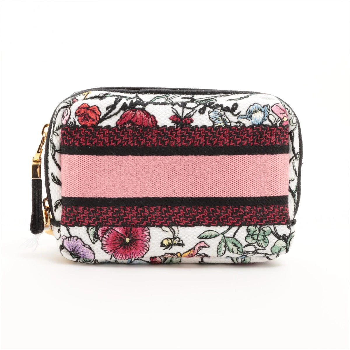 クリスチャンディオール カロ キャンバス ポーチ ホワイト×レッド 花柄