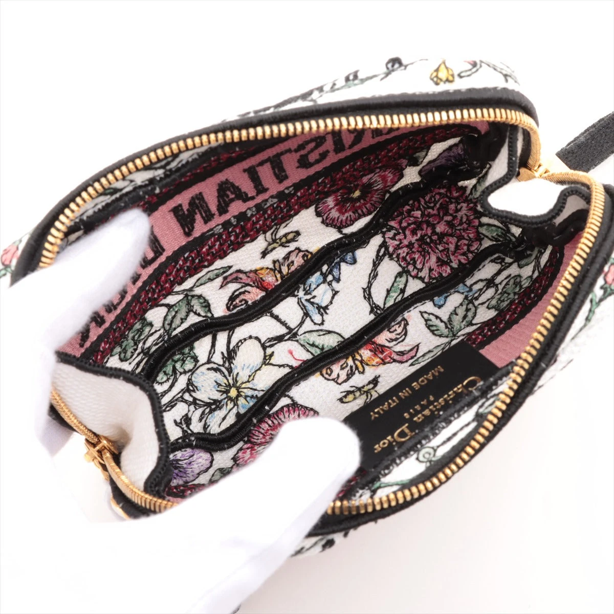 クリスチャンディオール カロ キャンバス ポーチ ホワイト×レッド 花柄