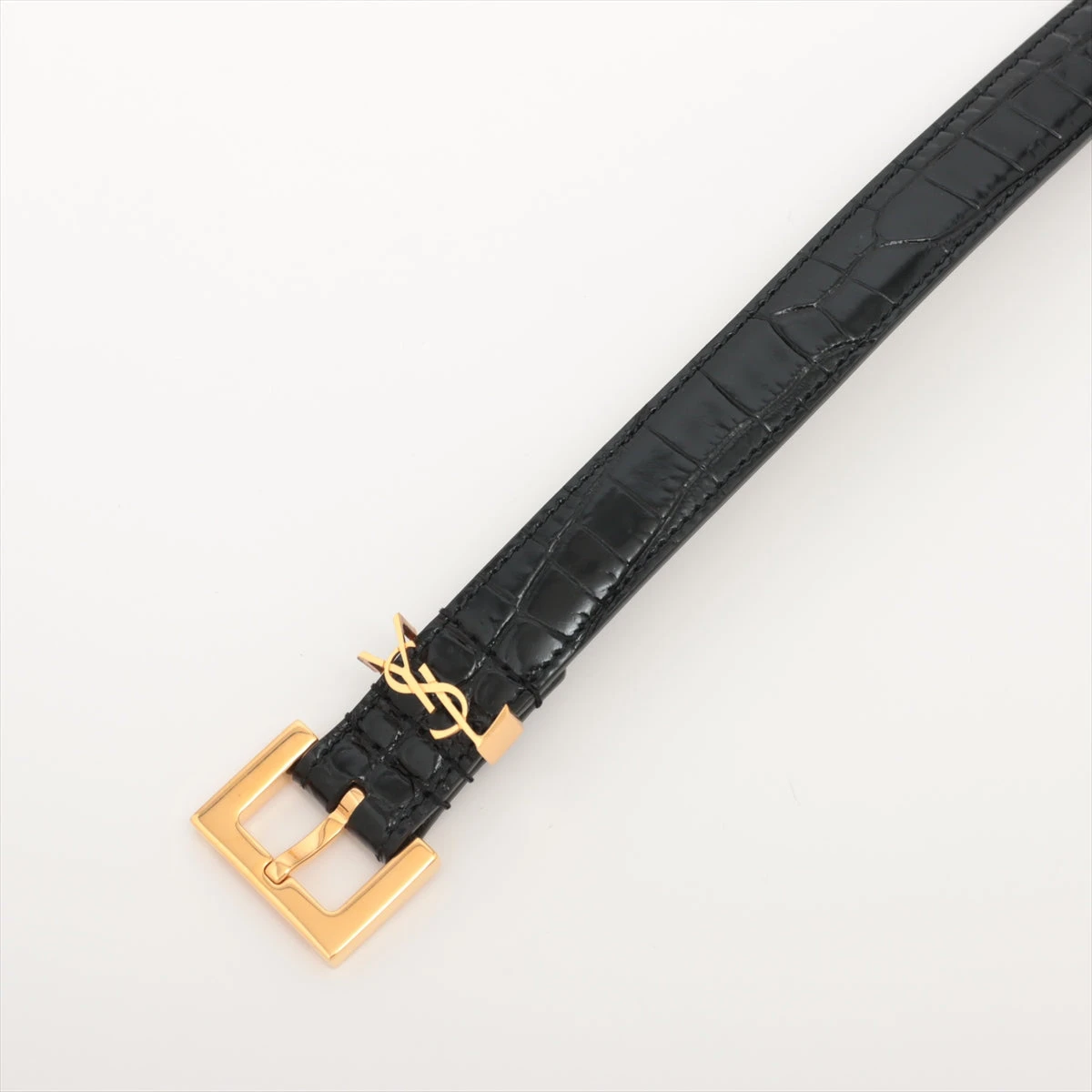 サンローラン GRZ554465 YSLロゴ ベルト 70 クロコ型押し ブラック