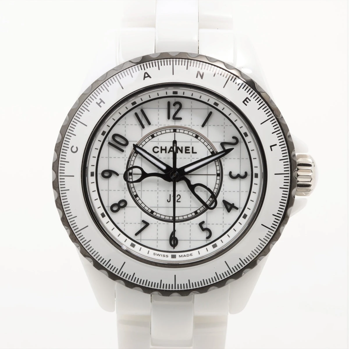 CHANEL シルバー クォーツ 時計 CHANEL J12 スーパーレッジェーラ クロノグラフ H2039 黒セラx