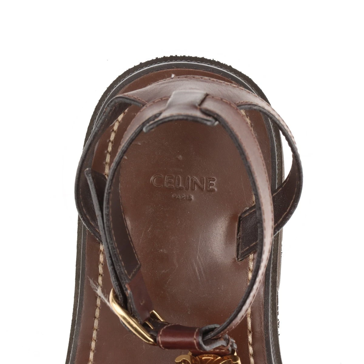 CELINE レザー トリオンフ サンダル【注目商品】★ セリーヌ トリオンフ レザー サンダル 39 レディース ブラウン