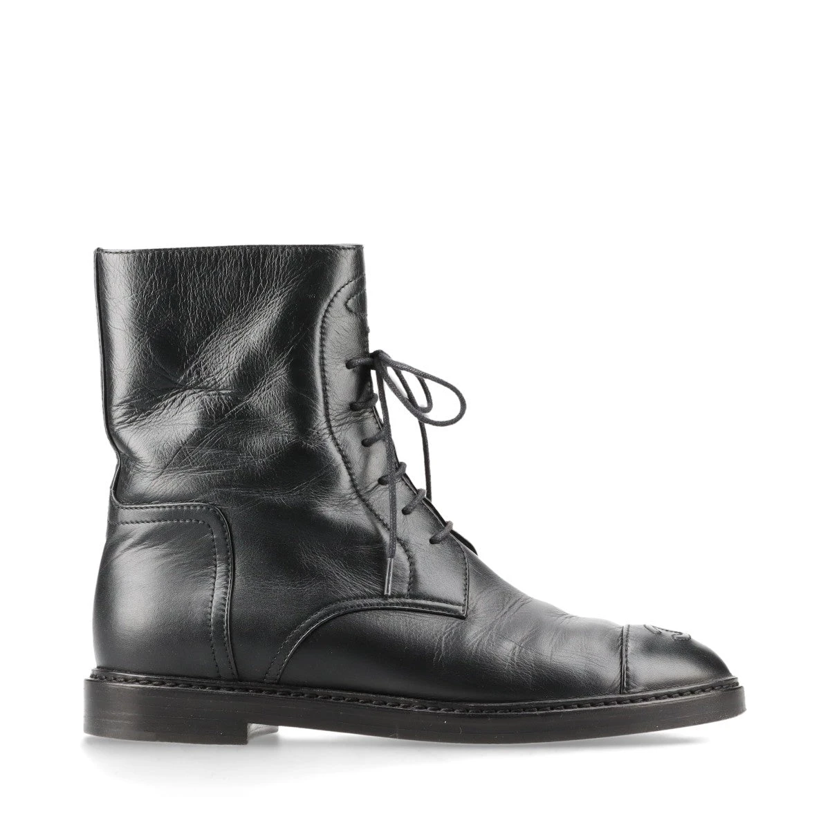 シャネル ココマーク レザー ショートブーツ 38 レディース ブラック