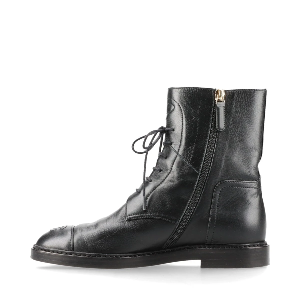 シャネル ココマーク レザー ショートブーツ 38 レディース ブラック