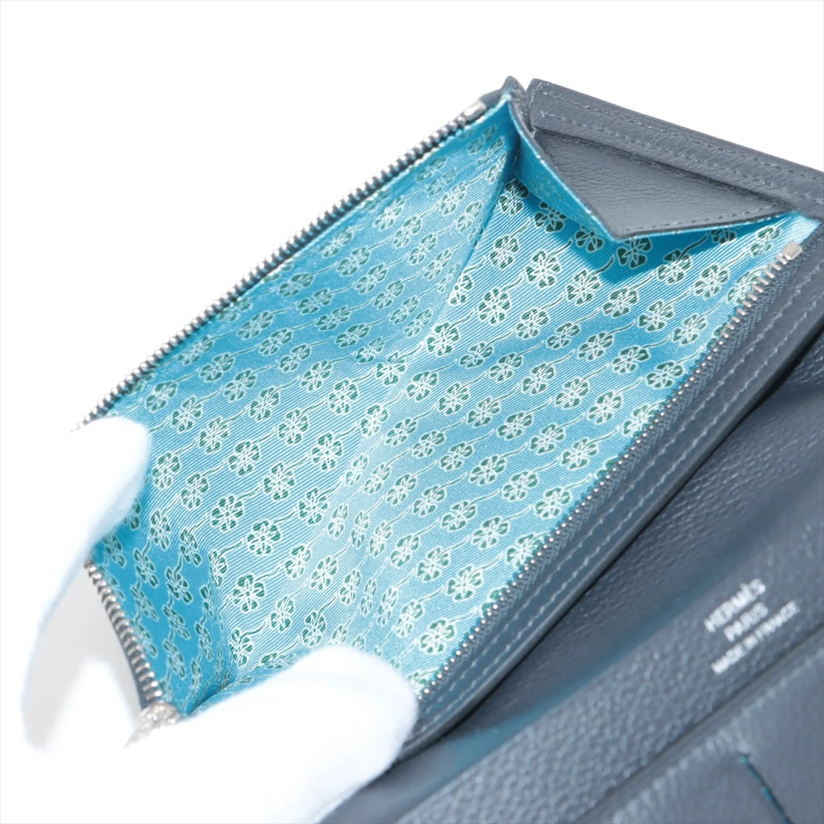 エルメス シチズンツイルロング レザー 財布 ブラック シルバー金具 W 