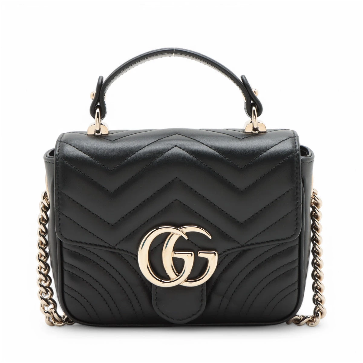 美品【グッチ】GGマーモント ハンドルバッグ ショルダーバッグ グッチ GGマーモント ミニ トップハンドルバッグ レザー 2WAY