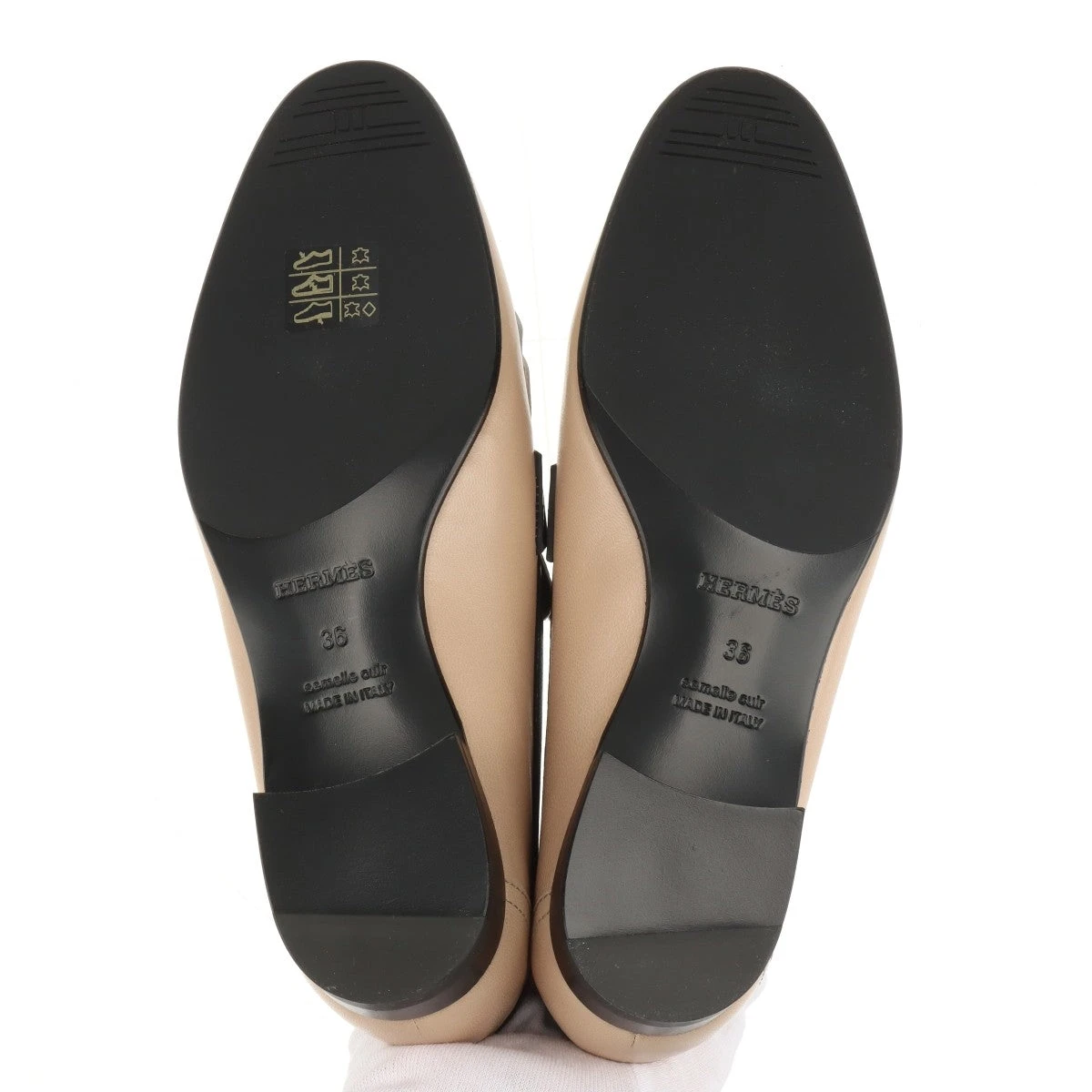 エルメス フリンジローファー ロワイヤル ベージュ/ブラック 36