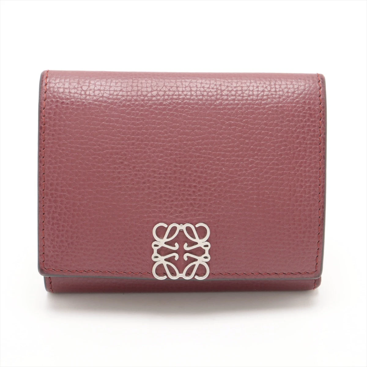 【美品】LOEWE レザー コンパクトウォレット アナグラム ボルドースペイン製 ロエベ アナグラム レザー コンパクトウォレット ボルドー