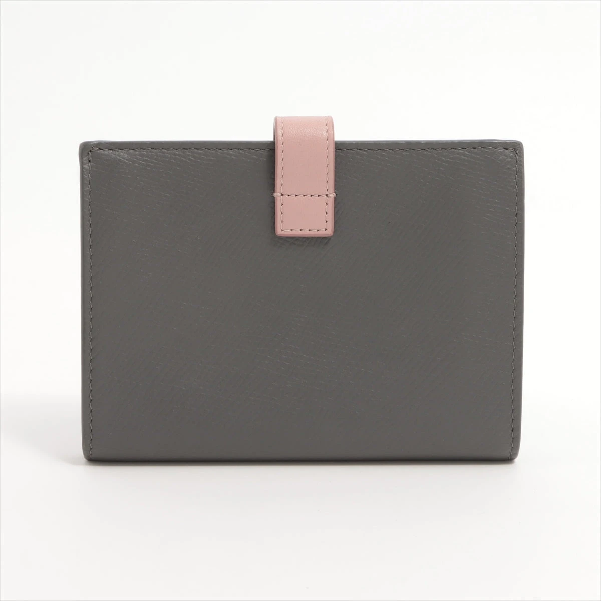 現行　美品　セリーヌ スモールストラップウォレット レザー グレー ピンク 美品・付属品完備 セリーヌ スモールストラップウォレット レザー