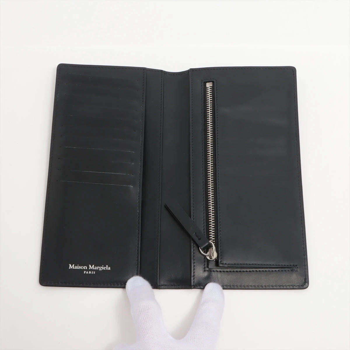 メゾンマルジェラ 4ステッチ レザー 長財布 ブラック A3488957｜中古