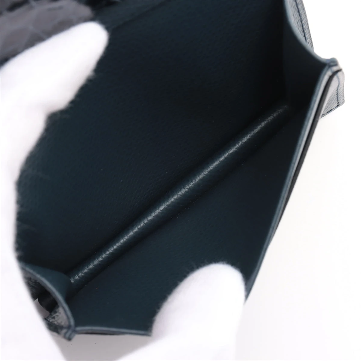 カミーユフォルネ アリゲーター×レザー カードケース ネイビー