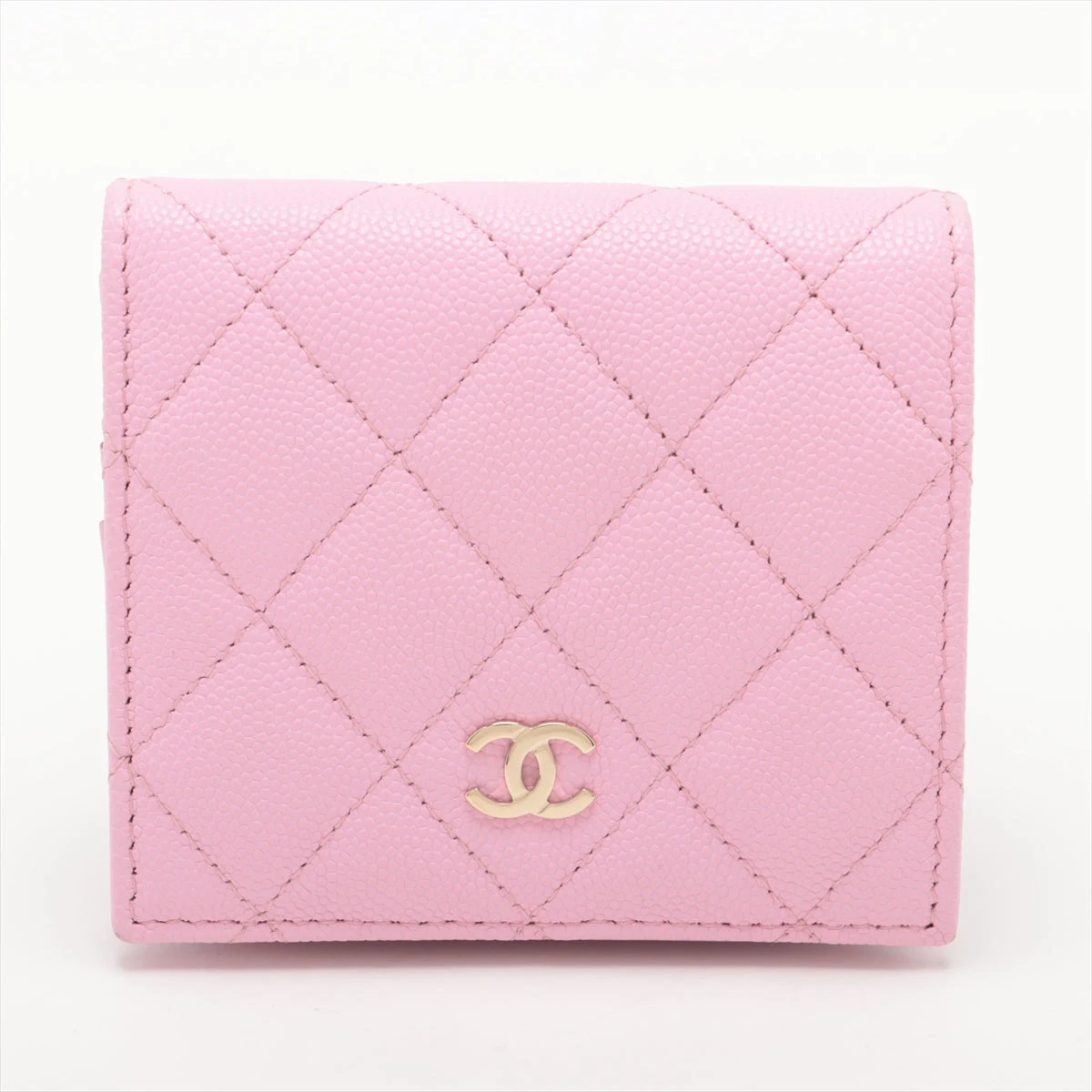 【極美品】CHANEL マトラッセ　コンパクトウォレット　キャビアスキン　ピンク シャネル マトラッセ キャビアスキン コンパクトウォレット ピンク