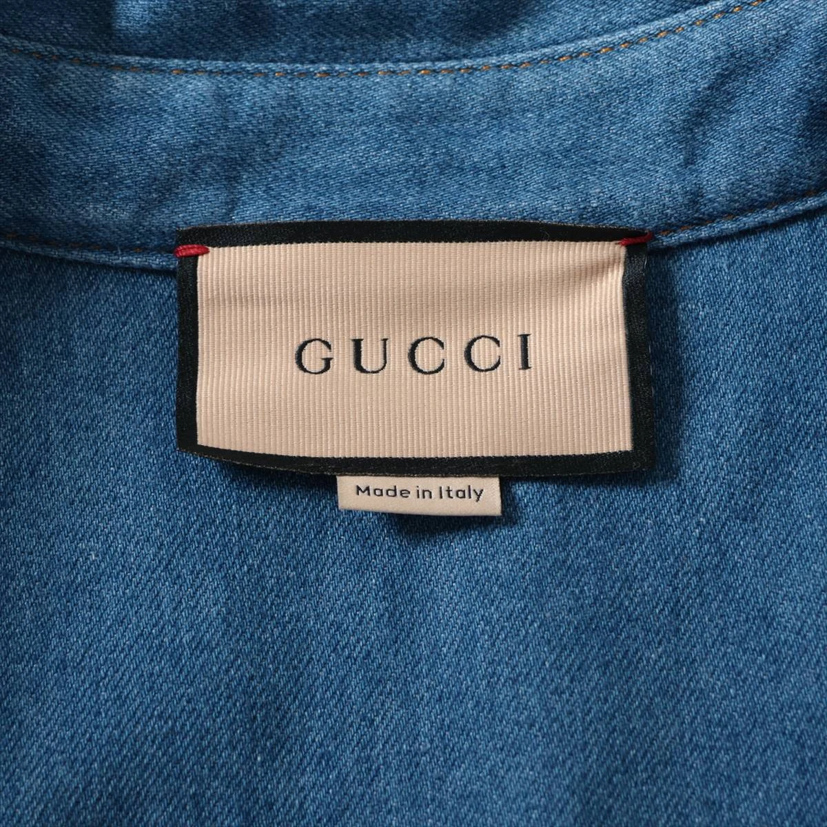 グッチ コットン デニムシャツ 48 メンズ ブルー 753112 ベア刺繍