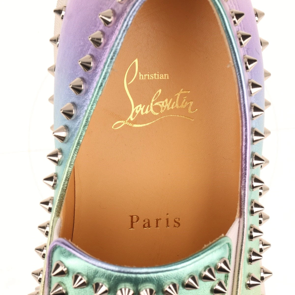 *Christian Louboutin* Spikeboat メタリックレザースリッポン Spikeboat metallic leather slip-on sneakers in silver