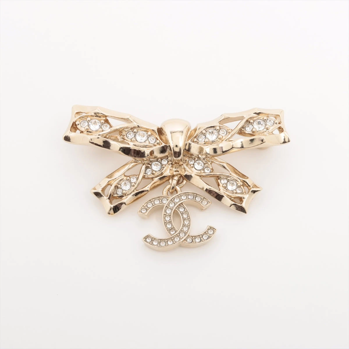 ✨️新品級✨️ シャネル ココマーク リボン ラインストーン ブローチ ゴールド シャネル ブローチ ココマーク ラインストーン リボン ゴールド