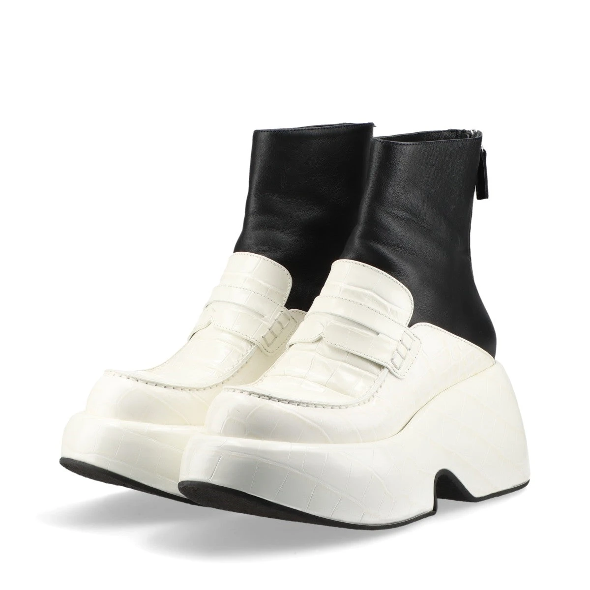 ロエベ クロコ型押し ショートブーツ 36 レディース ホワイト×ブラック