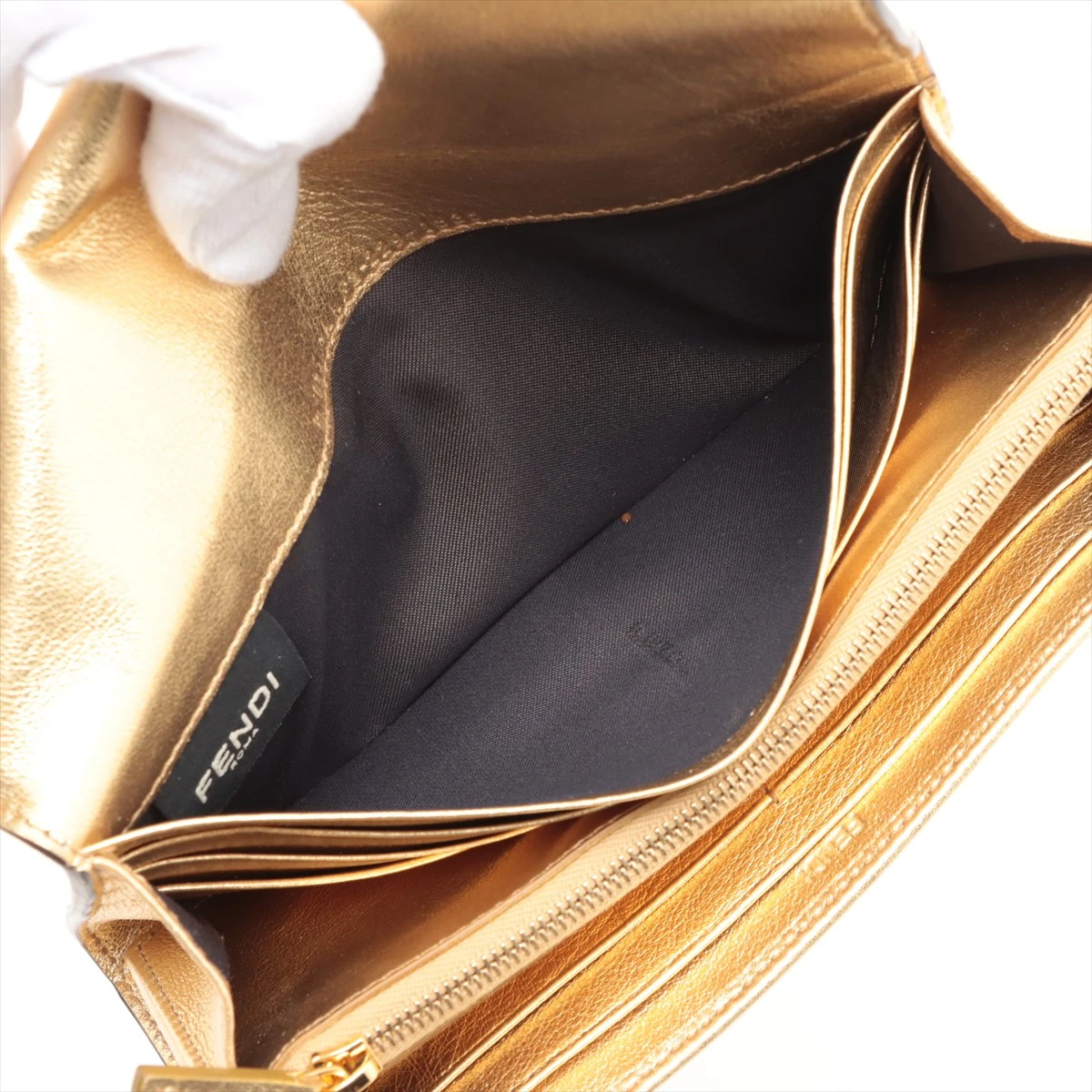 フェンディ ズッカ 8M0251 レザー 財布 ゴールド A3494006｜中古