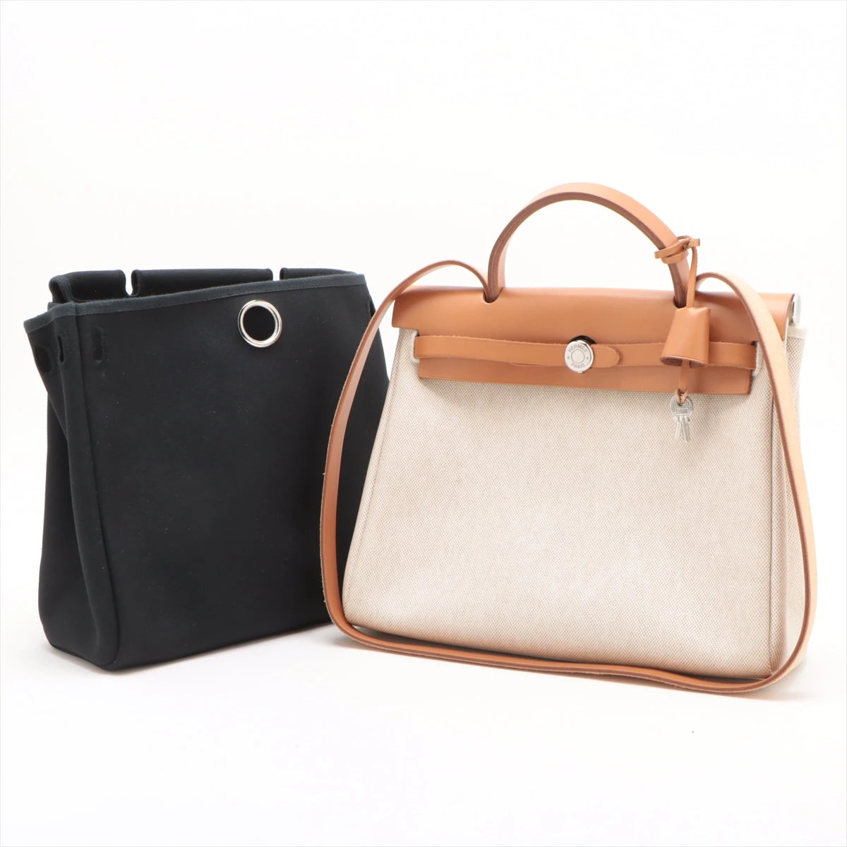 エルメス エールバッグPM トワルアッシュ×レザー ブラウン