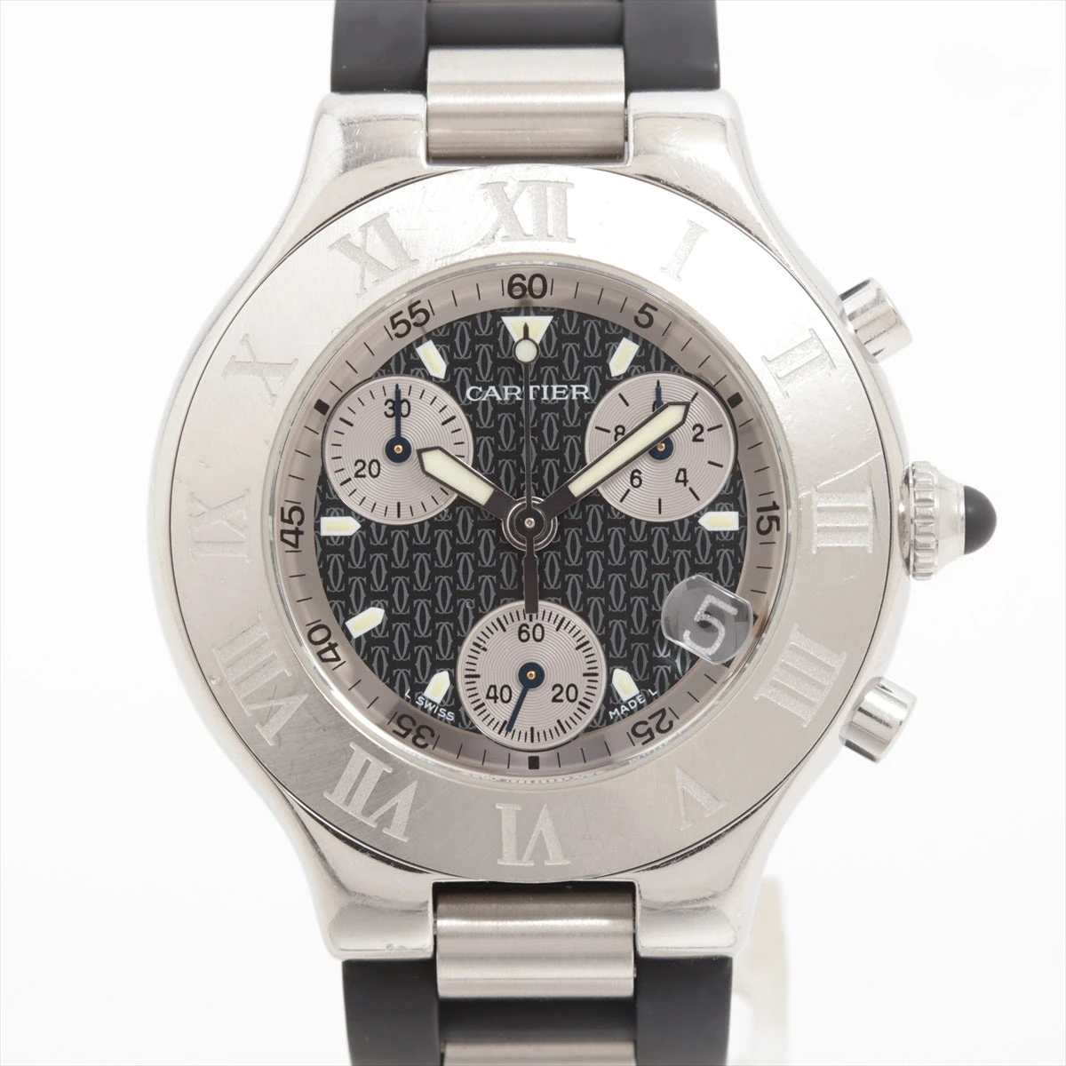 ⭐︎ジャンク⭐︎ カルティエ 21 クロノスカフ W10125U2 カルティエ クロノスカフ21 W10125U2 SS×ラバー QZ 黒文字盤