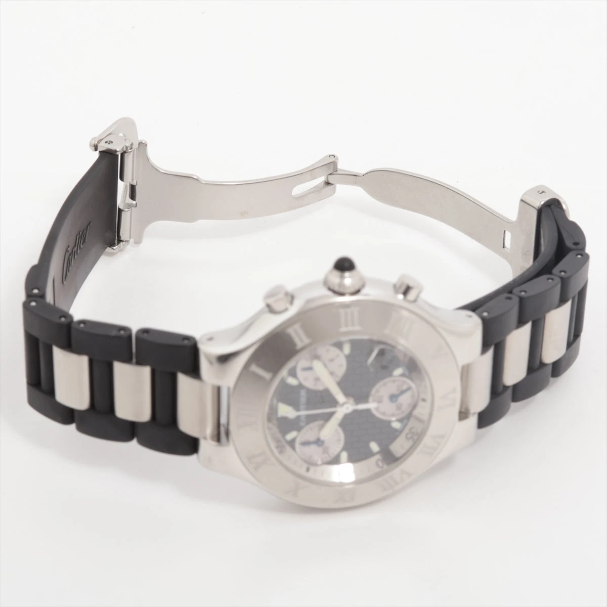 カルティエ クロノスカフ21 W10125U2 SS×ラバー QZ 黒文字盤