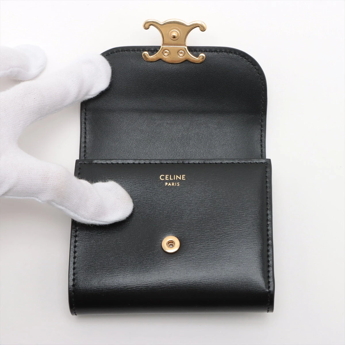 【クール】CELINEブラックバックルフラップトリオンフウォレット セリーヌ トリオンフ スモールフラップウォレット レザー 財布