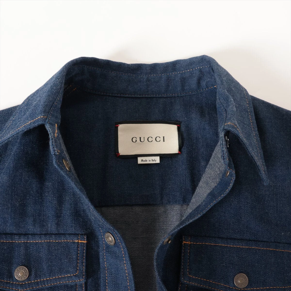 GUCCI グッチ フリルデニムシャツ ロゴボタン レザータグ38