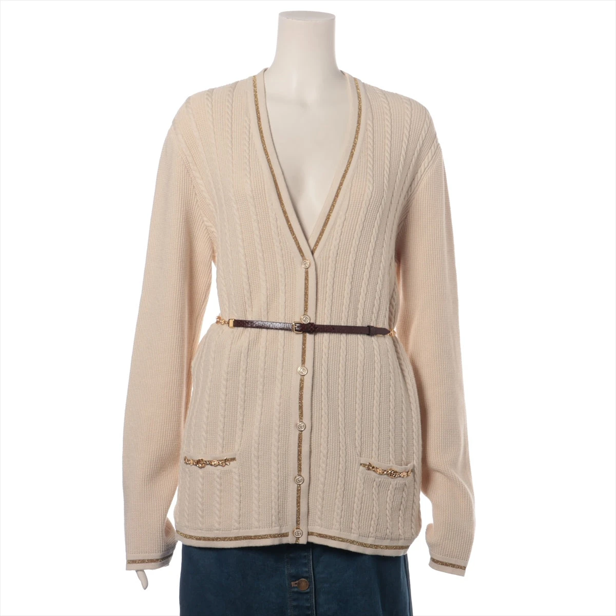 グッチ GG コットン×ウール カーディガン M レディース ベージュ