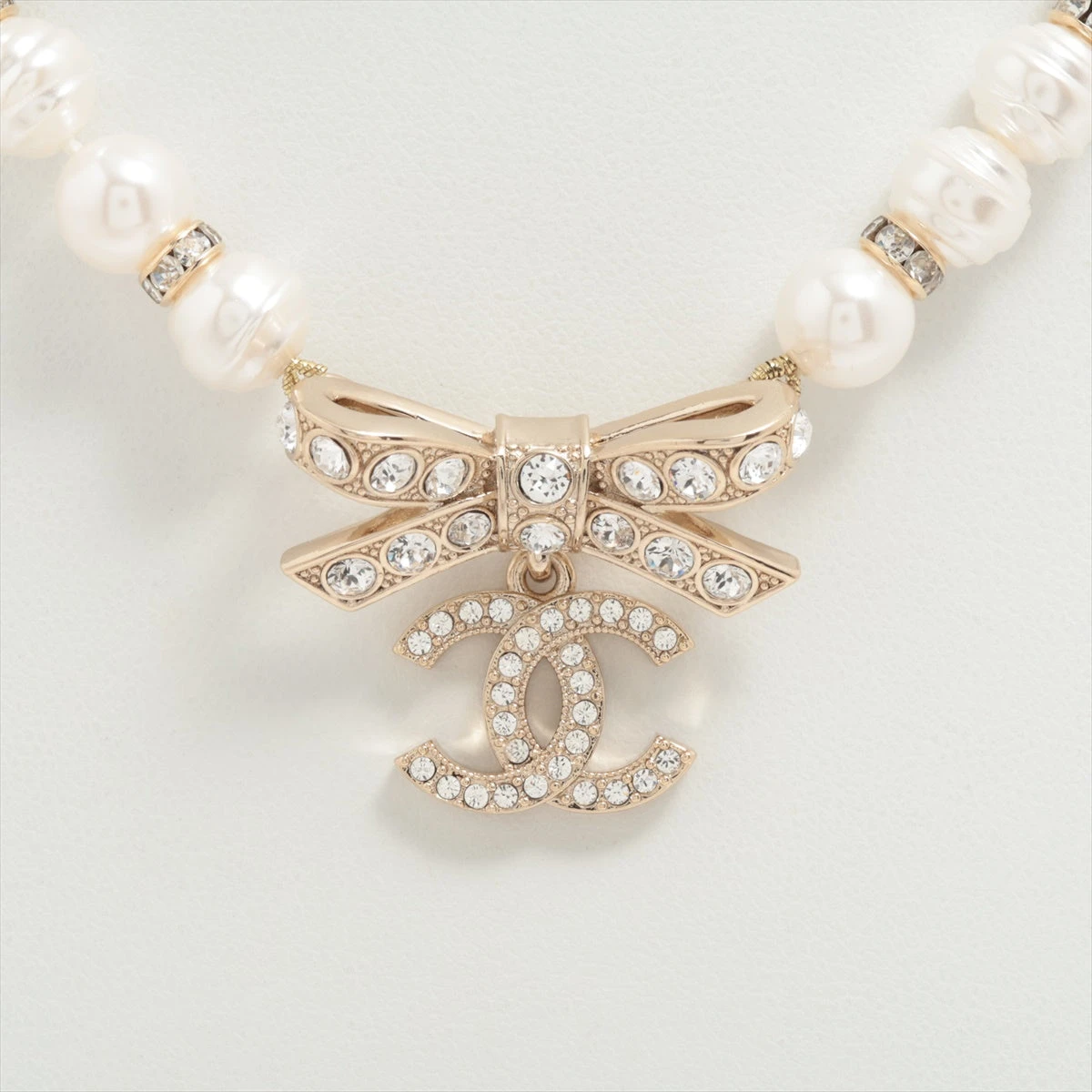 シャネル ココマーク リボン B23S ネックレス GP×ラインストーン