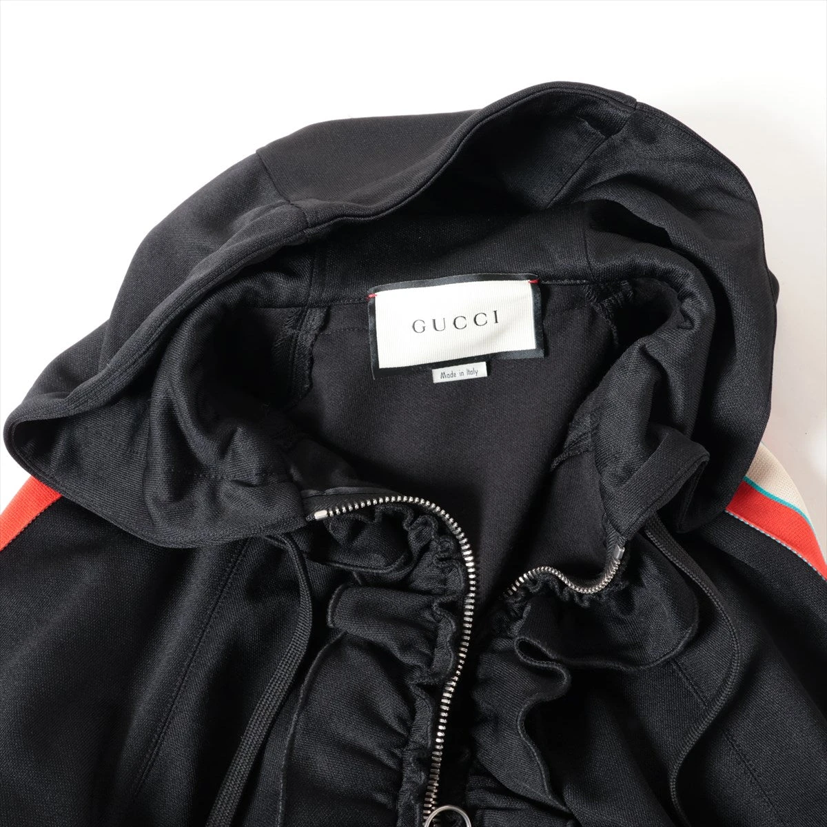 美品　GUCCI ロゴ　フーディ　ジャージドレス　ワンピース　フリル襟　長袖 グッチ ポリエステル×ナイロン ワンピース XS レディース