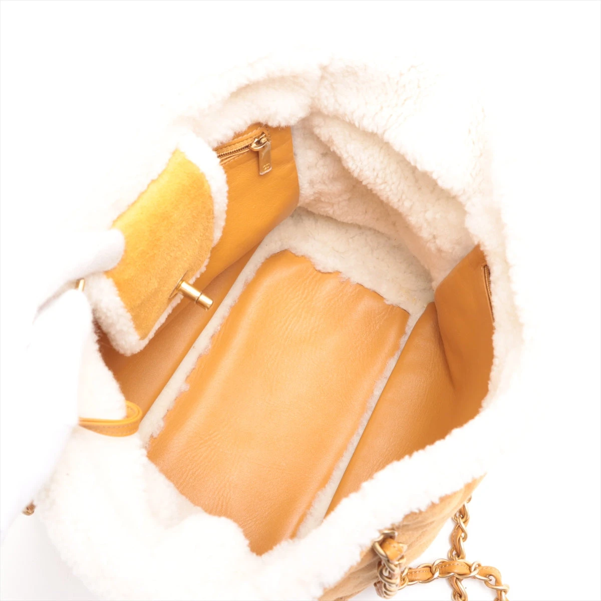 シャネル マトラッセ ムートン チェーントートバッグ ブラウン