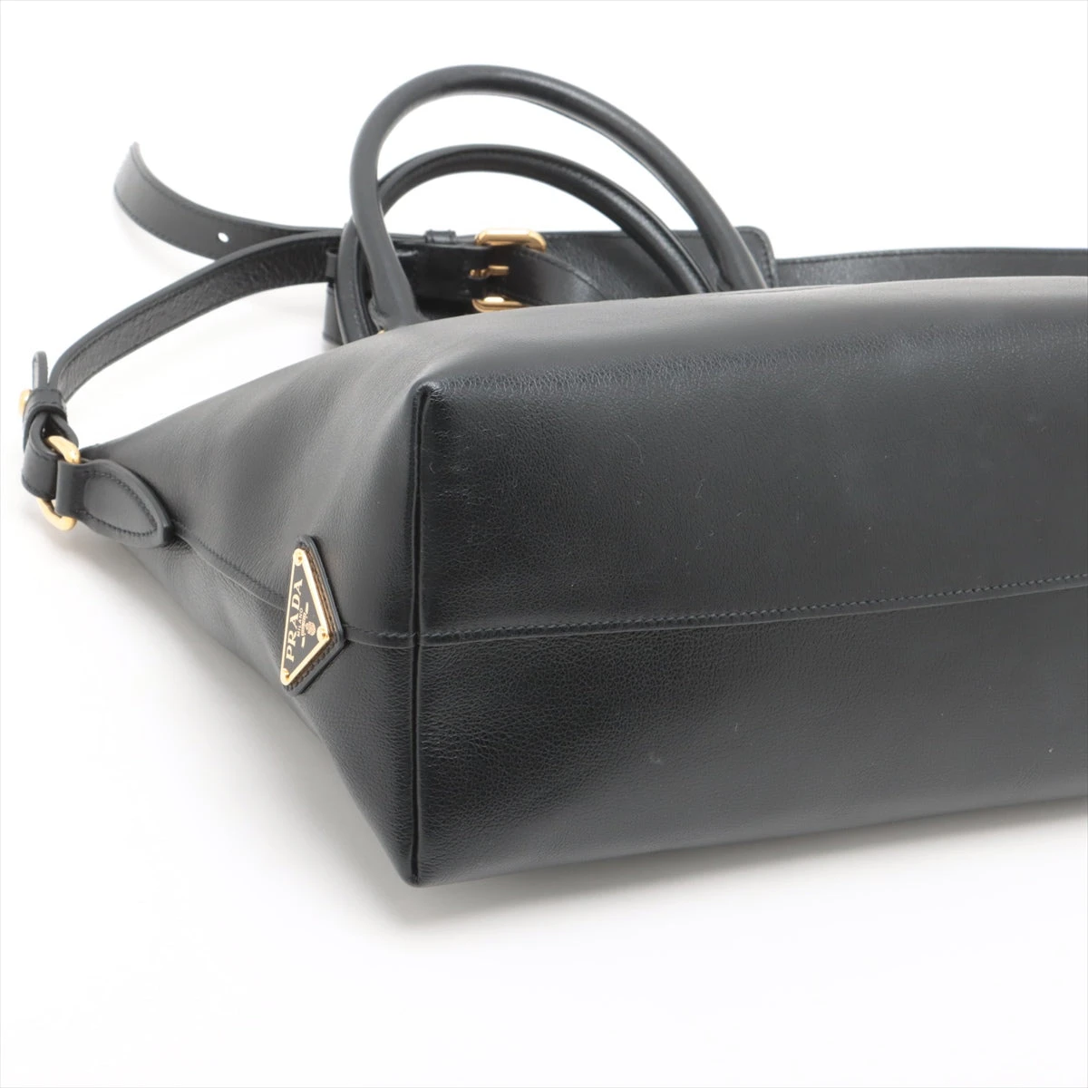美品】 プラダ バンドトートバッグ ブラック レザー スエード 小物入れ 