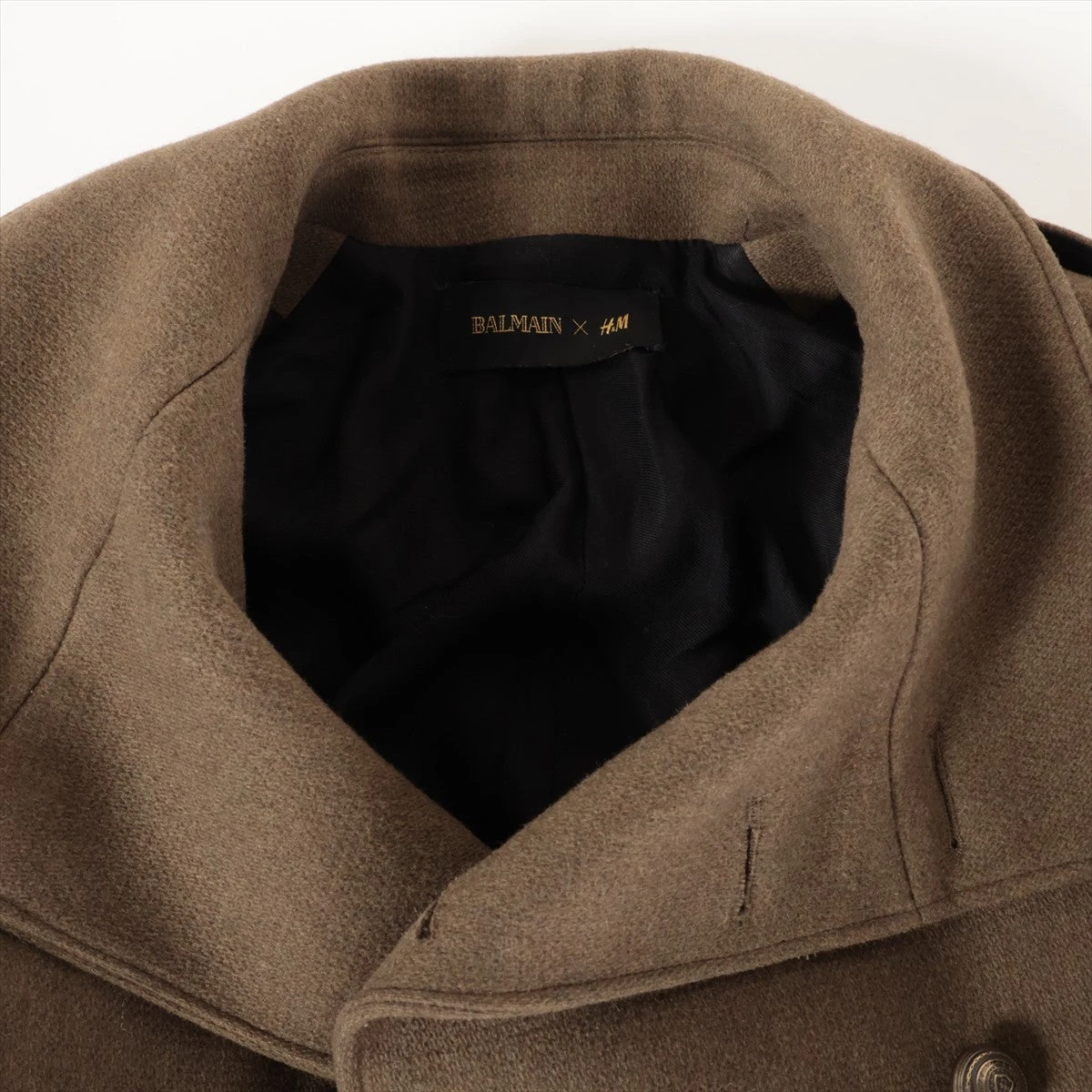 バルマン×H＆M ウール コート EUR44 メンズ カーキ 169596 肩裏ツレ有