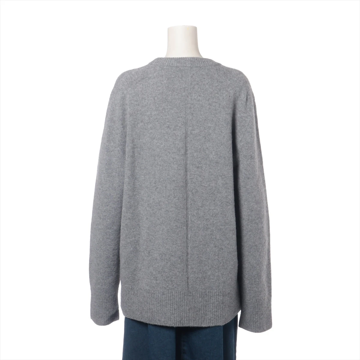 【美品】ダーマコレクション　カシミヤ&アンゴラウール　変形襟ロングニットLグレー カシミヤ100%日本製 レディース クルーネックニット 「ALPHA