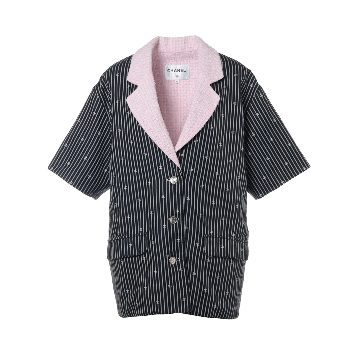 シャネル 06P シルク100% ココマークボタン 裾チェーンシングルジャケット 美品】CHANEL シャネル シルク コットン シングル テーラード