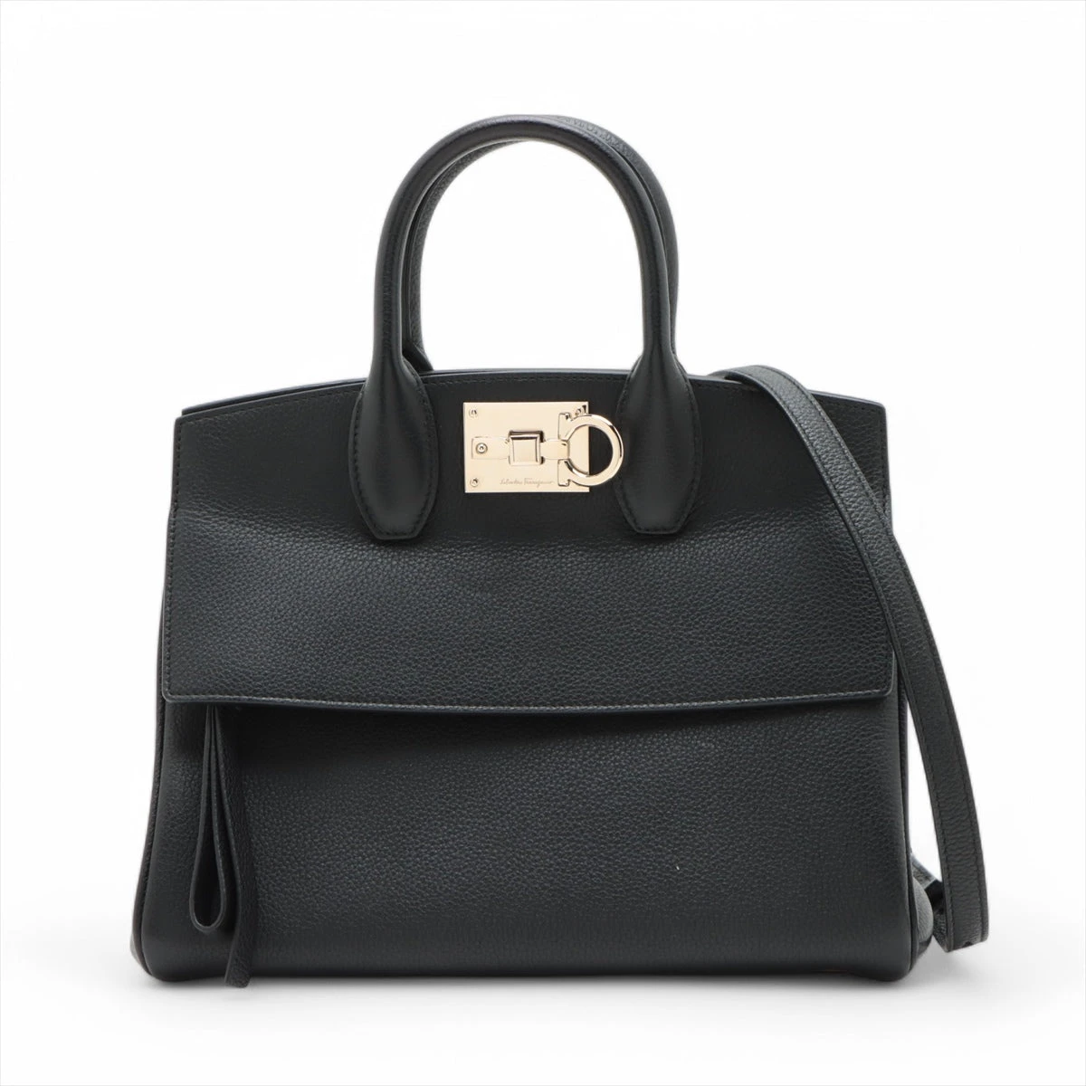高級＊サルヴァトーレフェラガモ ハンドバッグ 2way レザー ブラック FERRAGAMO サルヴァトーレ フェラガモ Salvatore Ferragamo