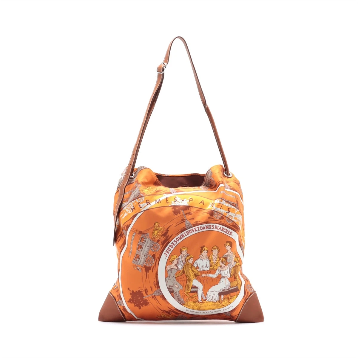 エルメス シルキーシティMM レディース 【中古】 エルメス シルキーシティMM レザー×シルク オレンジ シルバー金具 □L