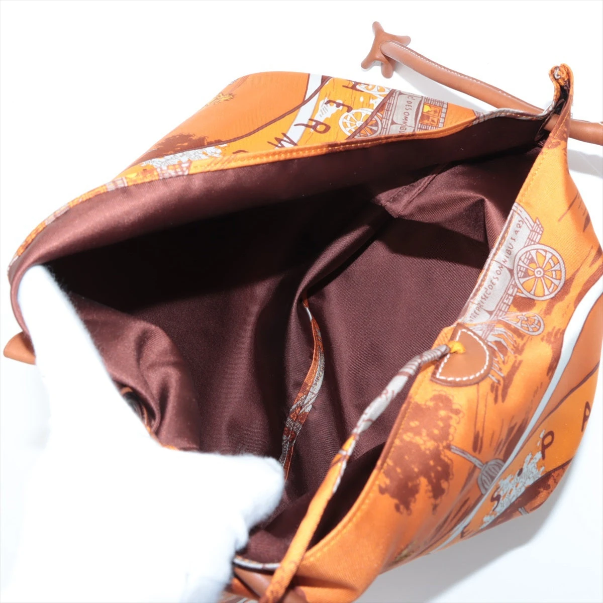 エルメス シルキーシティMM レザー×シルク オレンジ シルバー金具 □L
