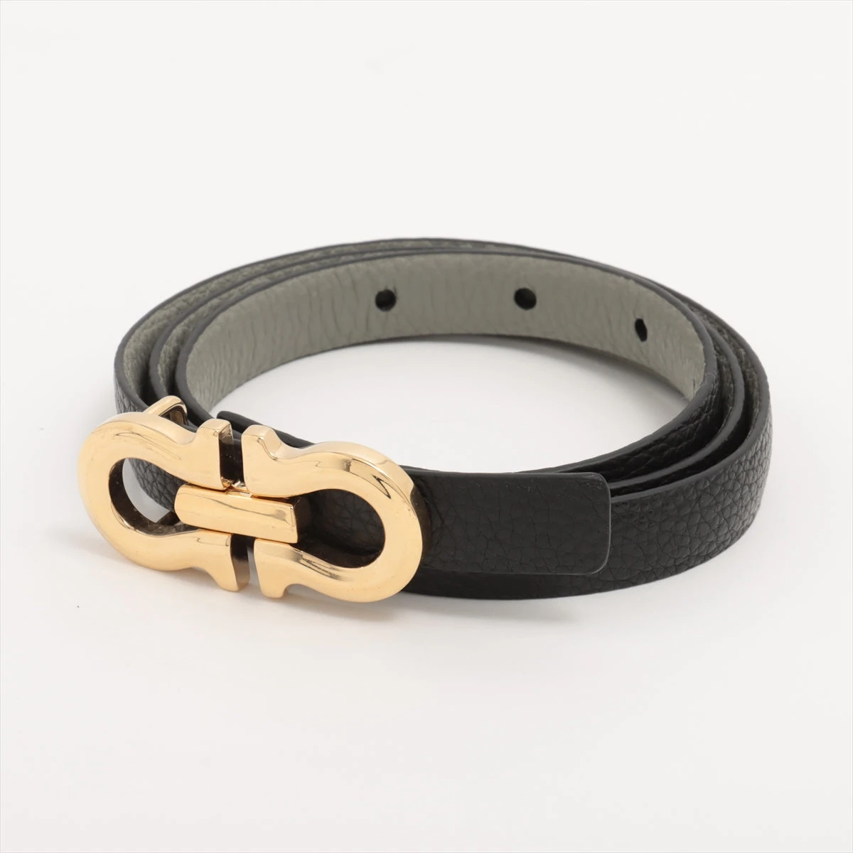 フェラガモ ダブルガンチーニ ベルト GP×革 ブラック A3496443｜中古