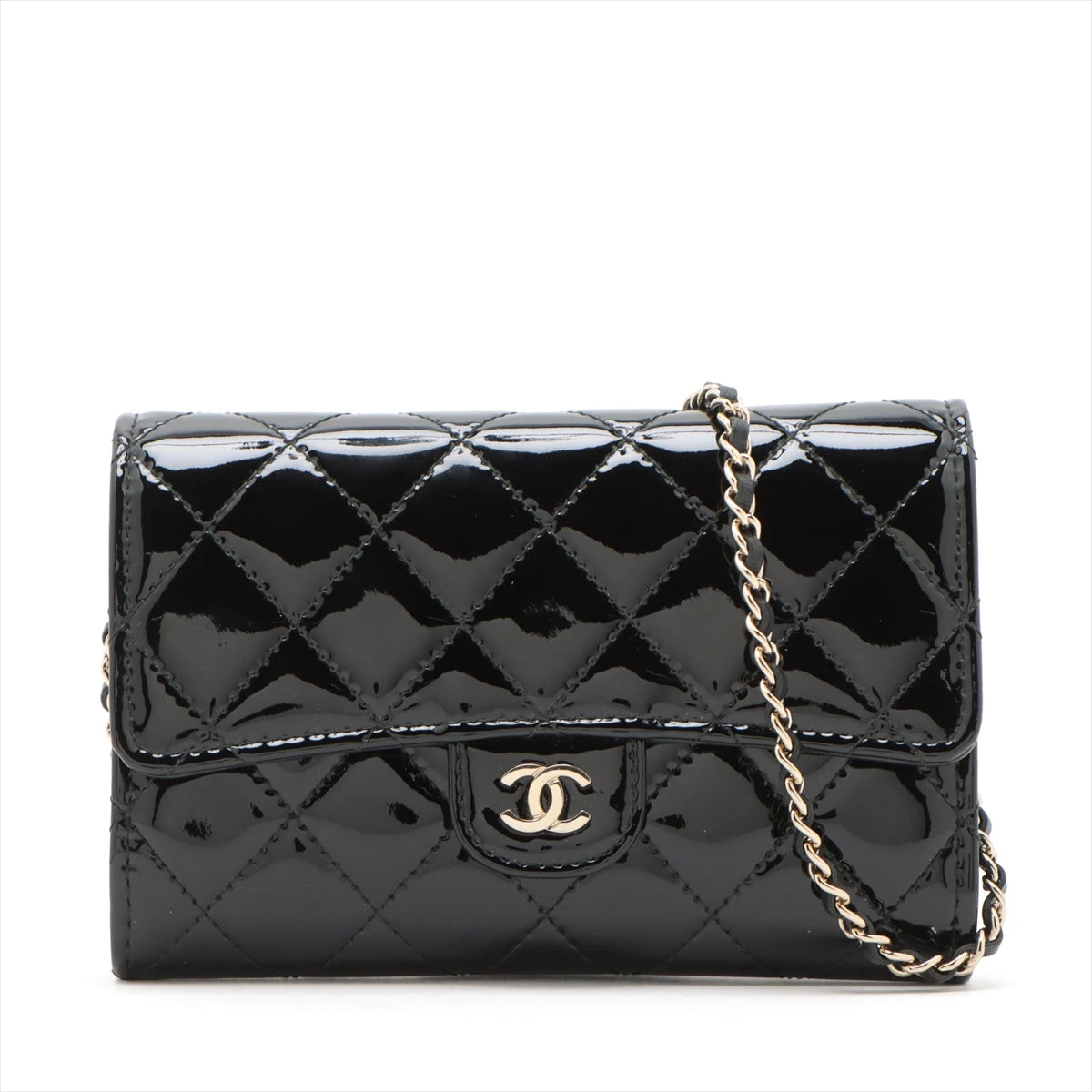 シャネル マトラッセ パテントレザー チェーンウォレット ブラック  