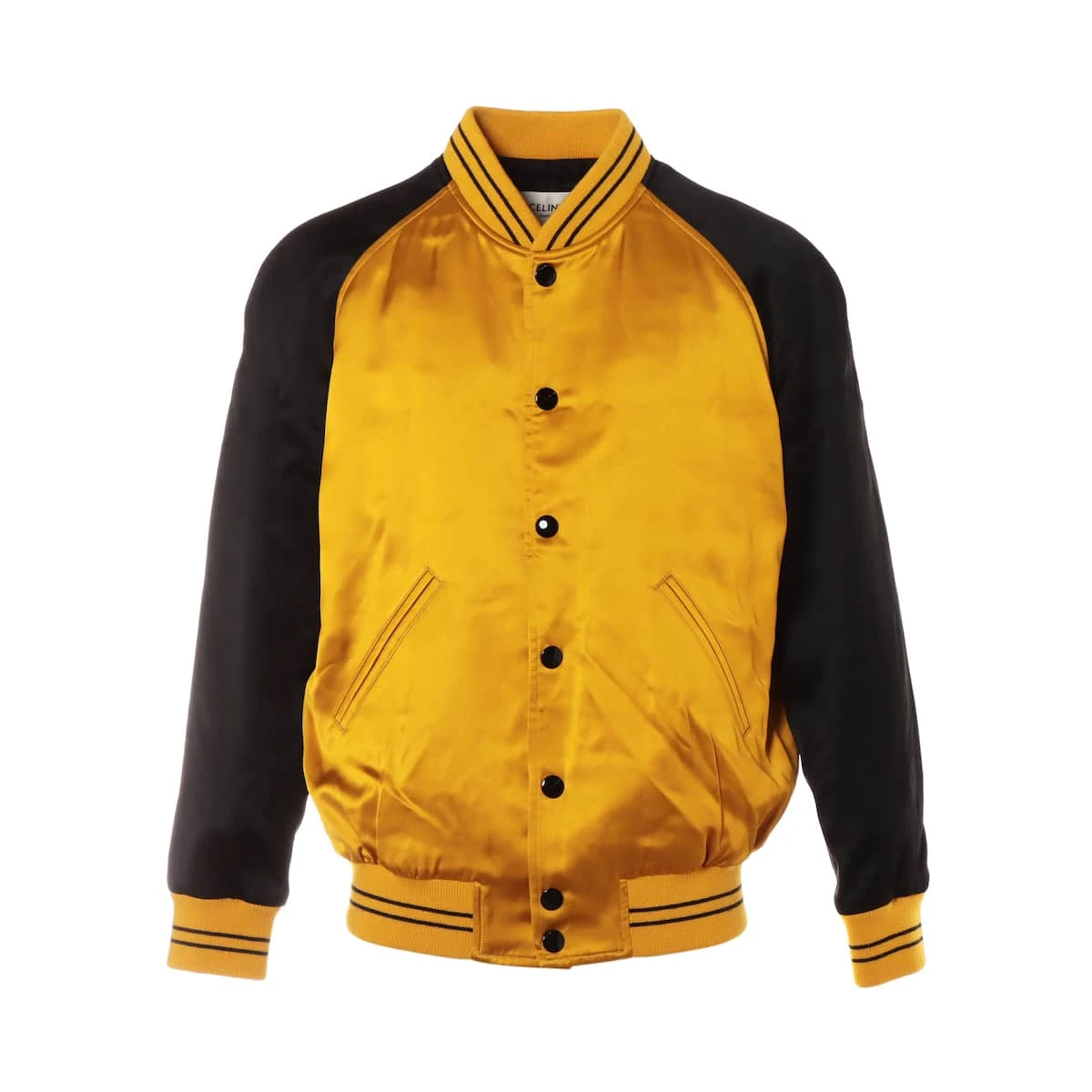 【CELINE】BLASON ルーズフーディー★ブラック イエロー★M セリーヌ 21SS レーヨン ブルゾン 46 ブラック×イエロー エディ
