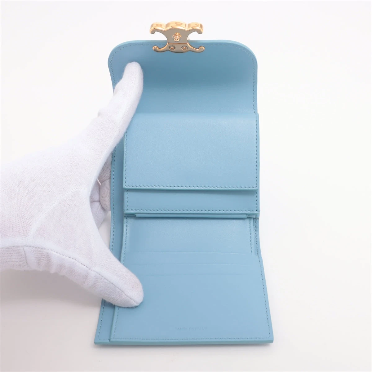 セリーヌ トリオンフ スモールフラップウォレット レザー 財布 ブルー