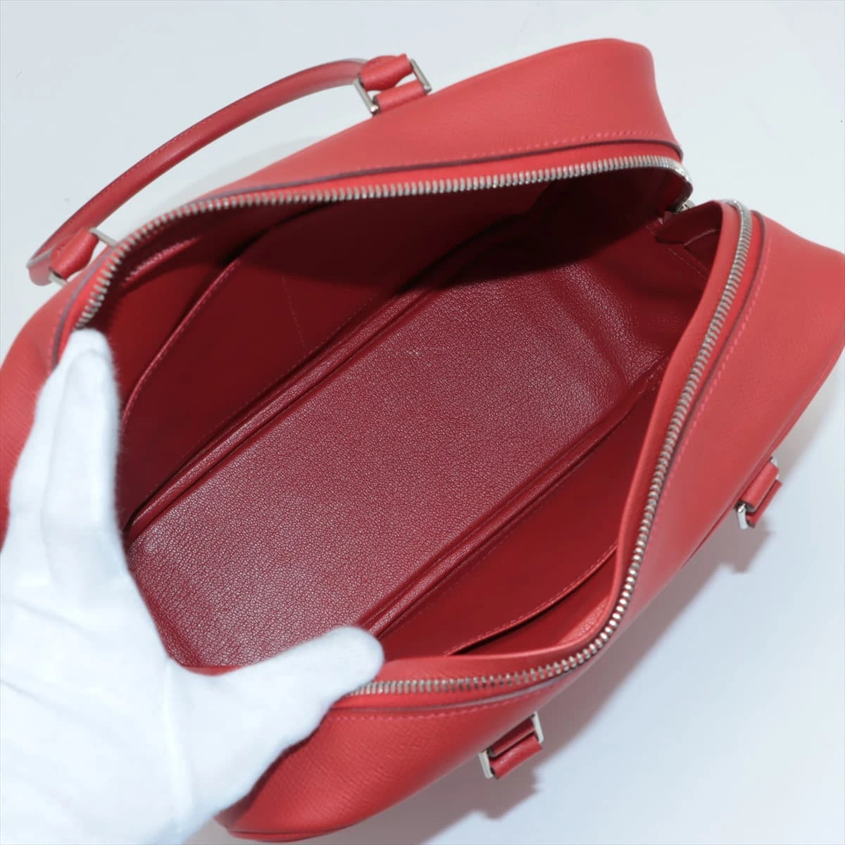 エルメス プリュム28 ヴォーエプソン ルージュヴィフ シルバー金具 □J 