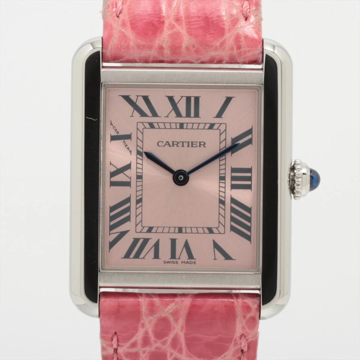 カルティエ タンクソロ W5200000 3170 485707WX SS×革 QZ ピンク文字盤