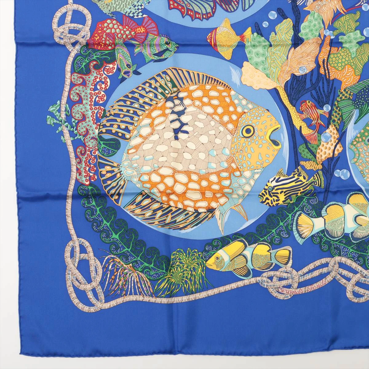 エルメス カレ90 GRANDS FONDS 深海 スカーフ シルク ブルー