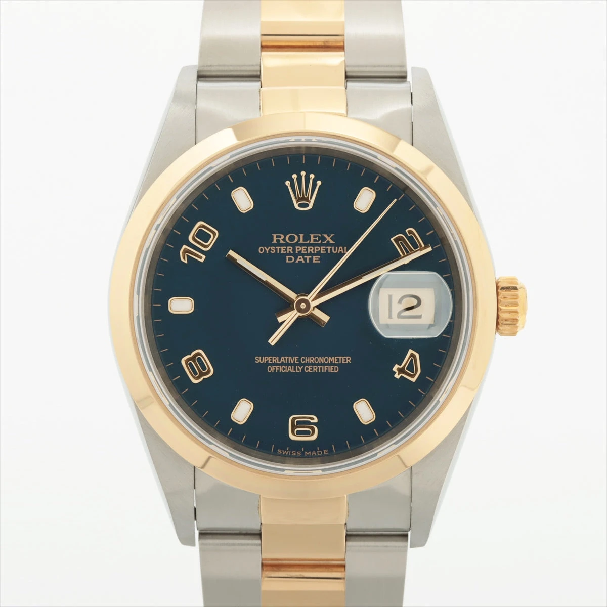 ロレックス オイスター パーペチュアル デイト 15203 A874571 SS×YG AT 青文字盤 あまりごまなし