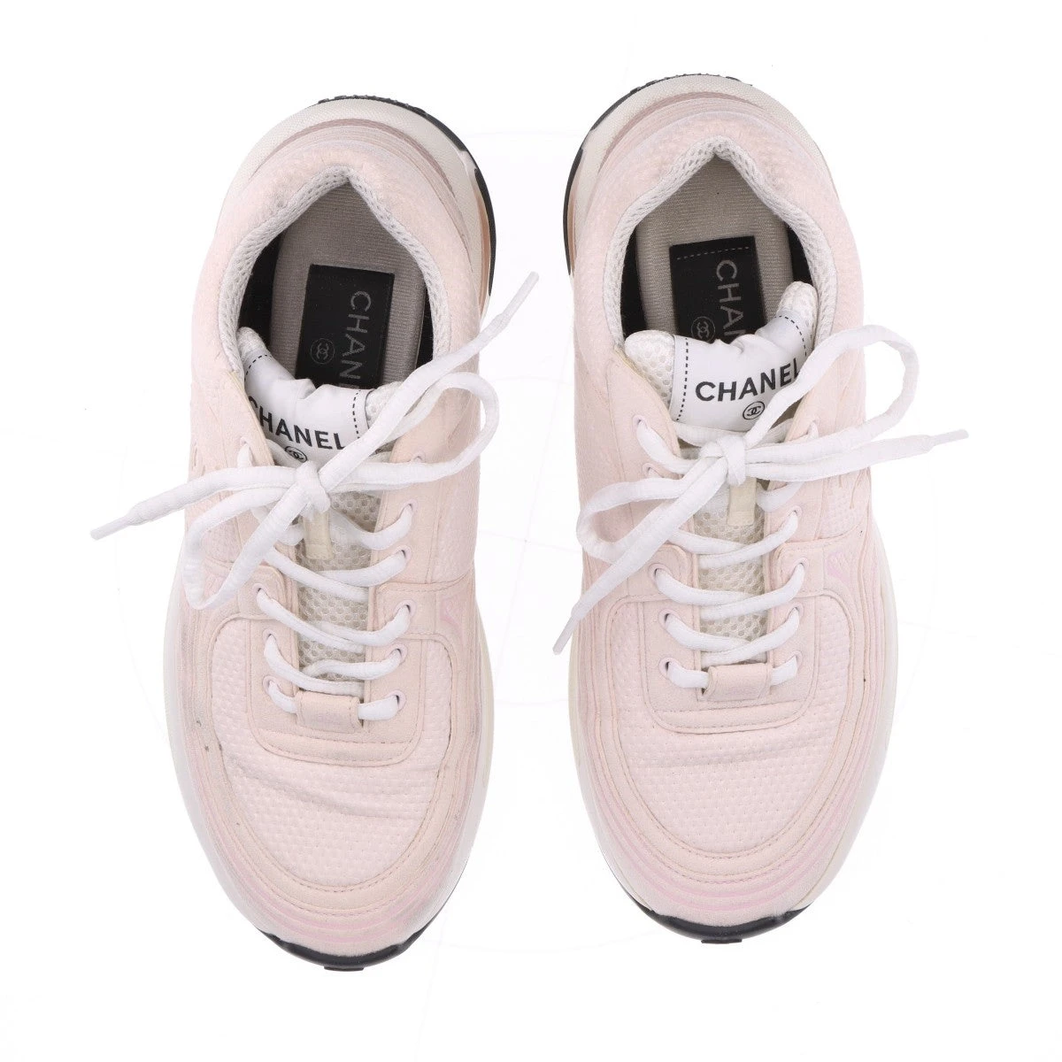 25AW_即完のスニーカー_CHANEL_スニーカー_スエード_ピンク シャネル ココマーク メッシュ×スエード スニーカー 36