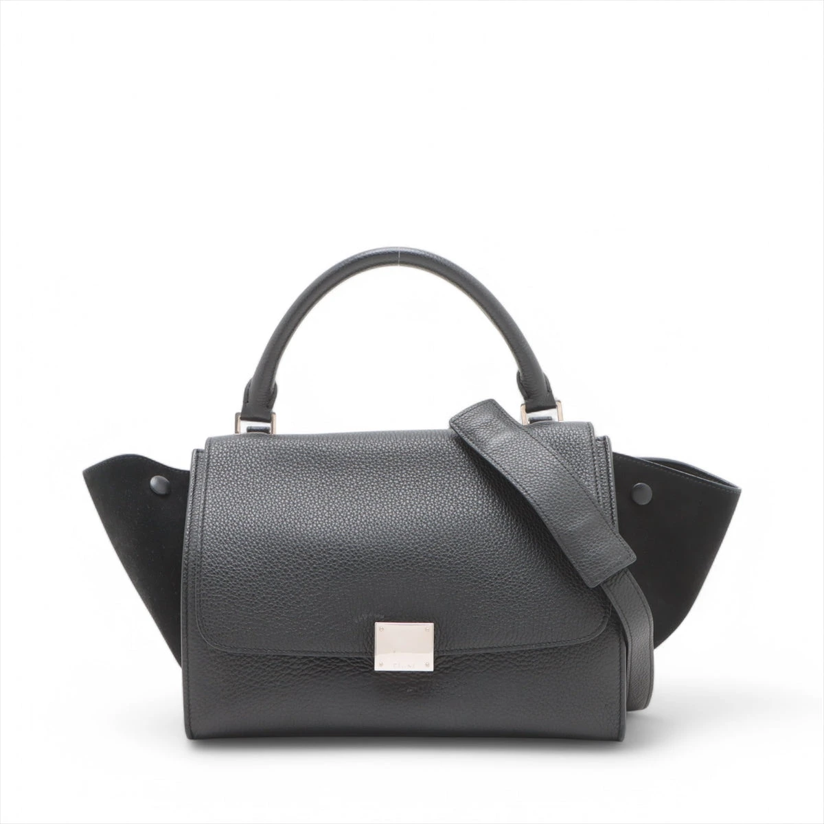 セリーヌ トラペーズ レザー×スエード 2WAYハンドバッグ ブラック