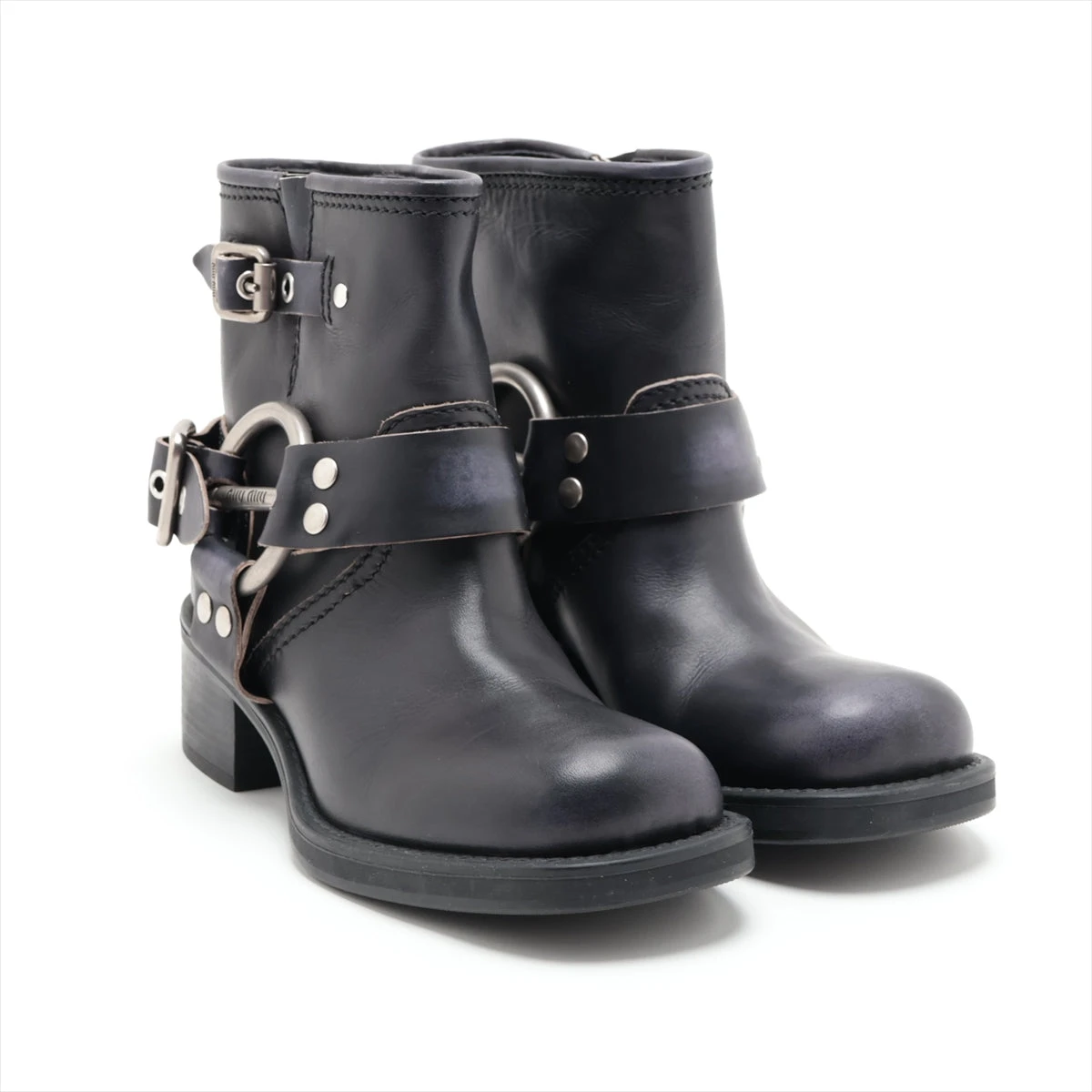 ミュウミュウ レザー ブーツ 35 レディース ブラック バックル