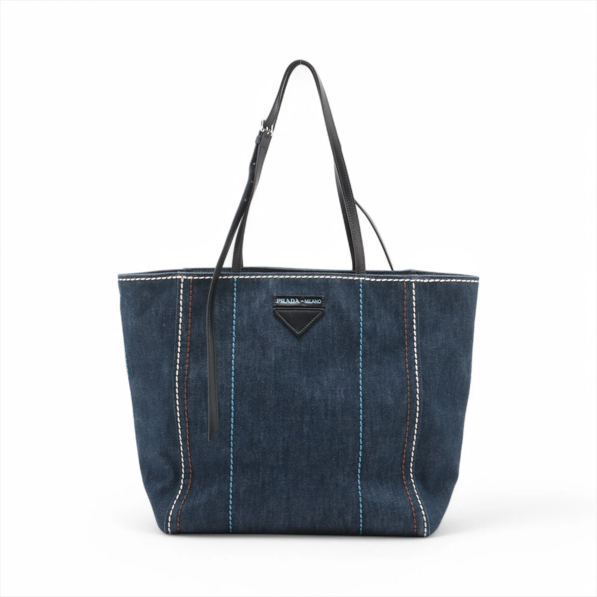 プラダ デニム×レザー トートバッグ ブルー 1BG246 A3504451